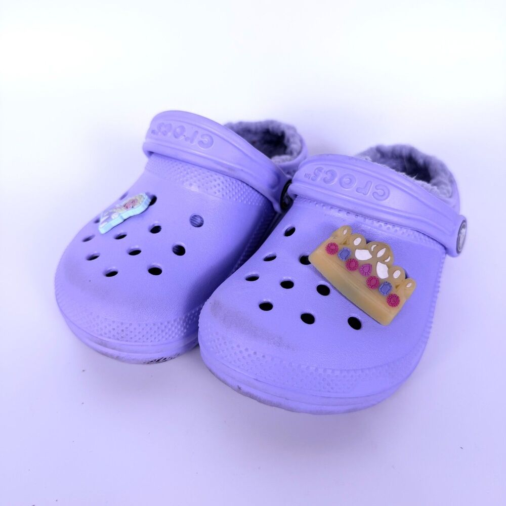Crocs Classic Lined Clog C9 Kids Lite Purple Fuzzy Lined Slip On Shoes